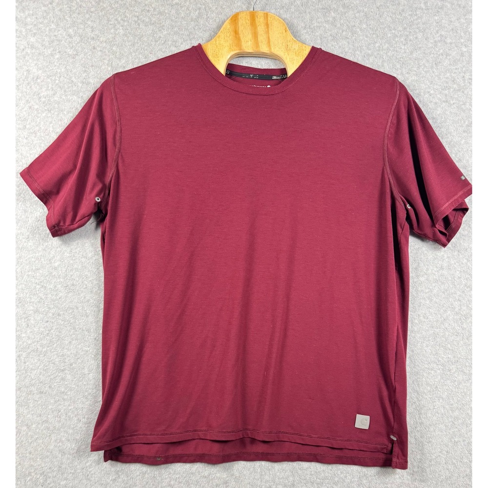 Carhartt LWD T-Shirt Mens 2XL Burgundy Excellent Relaxed Fit Short Sleeve Tee